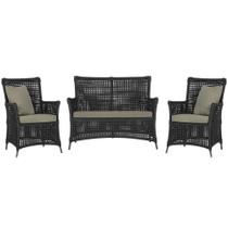 Jogo Sofá e 2 Poltronas de Área Igapó Alumínio Pintura Preta Corda Náutica Estofado 8 Trama