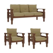 Jogo Sofá Madeira Maciça 3 Lugares e 2 Poltronas Liz Multimóveis CR7001 Areia