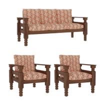 Jogo Sofá Madeira Maciça 3 Lugares E 2 Poltronas Liz Multimóveis Cr7001 Geométrico Terracota
