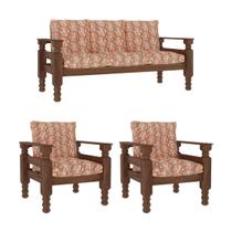 Jogo Sofá Madeira Maciça 3 Lugares e 2 Poltronas Liz Multimóveis CR7001 Geométrico Terracota