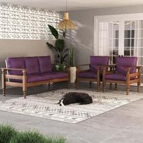 Jogo Sofá Madeira Maciça 3 Lugares e 2 Poltronas Liz Multimóveis CR7001 Lilás