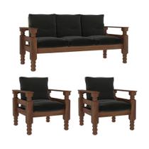 Jogo Sofá Madeira Maciça 3 Lugares E 2 Poltronas Liz Multimóveis Vcr7001 - Grafite Grafite