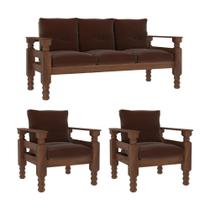 Jogo Sofá Madeira Maciça 3 Lugares E 2 Poltronas Liz Multimóveis Vcr7001 - Marrom Marrom