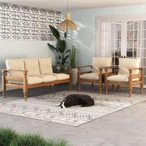 Jogo Sofá Madeira Maciça 3 Lugares e 2 Poltronas Liz Multimóveis VCR7001