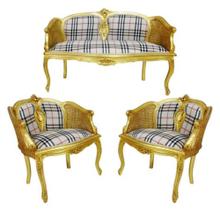 Jogo Sofa Namoradeira Luiz XV c Palhinha T Xadrez Luxo Jogo Sofa Namoradeira Luiz XV c Palhinha T Xadrez Luxo