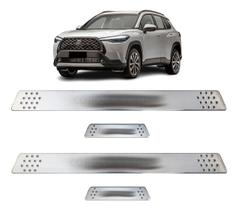 Jogo Soleira de Porta Corolla Cross 2023 2024 2025 Cromado Escovado Personalizada Jogo Soleira de Porta Corolla Cross 2023 2024 2025 Cromado Escovado Personalizada