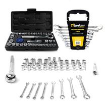 Jogo Soquete 40 PÇS + Jogo Chaves Combinadas 8 PÇS Jogo Soquete 40 PÇS + Jogo Chaves Combinadas 8 PÇS