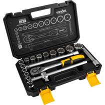 Jogo soquete estriado encaixe 1/2" 10-32mm cromo vanádio com 18 peças - Vonder Jogo soquete estriado encaixe 1/2" 10-32mm cromo vanádio com 18 peças - Vonder
