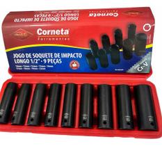 Jogo Soquete/ pitu Impacto preto Profissional Longo 1/2 9 Pecas Corneta Hit Preto