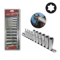 JOGO SOQUETE PROFISSIONAL E-TORX FÊMEA LONGO 1/2 E 1/4 Crv 10pçs Corneta