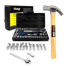 Jogo Soquete Sextavado 40 PÇS + Martelo Cabo Madeira 23CM