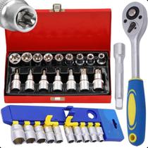 Jogo Soquete Sextavado Catraca Bits Torx Macho Femea Profissional Tapeceiro Automotivo 28Pç 1/2Pol Jogo Soquete Sextavado Catraca Bits Torx Macho Femea Profissional Tapeceiro Automotivo 28Pç 1/2Pol
