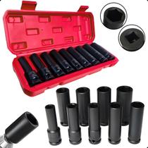 Jogo Soquete Sextavado Impacto Longo 1/2pol Cr-v Estojo