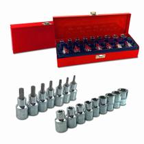 Jogo Soquete Torx Macho e Fêmea 16 Peças com Maleta Metálica Encaixe 1/2" Aço Cromo Vanádio