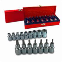 Jogo Soquete Torx Macho E Femea Com Maleta Metalica 16 Peças 9 Soquetes Torx Fêmea e 7 Soquetes Torx Macho com Encaixe
