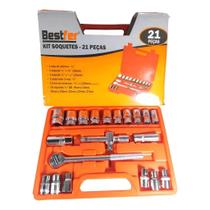 Jogo Soquetes Bestfer 8.27mm com 21 Peças Cromado Vanádio Jogo Soquetes Bestfer 8.27mm com 21 Peças Cromado Vanádio