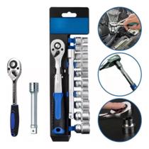 Jogo Soquetes Curto 1/2 Pol. Sextavados 10mm a 22mm Com 12 Pçs - keedi