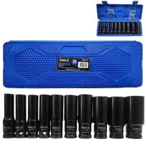 Jogo Soquetes de Impacto Longos 1/2 POL 10 a 27 MM 10 Peças EVALD