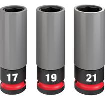 Jogo soquetes impacto 1/2 17mm 19mm 21mm 3 peças milwaukee