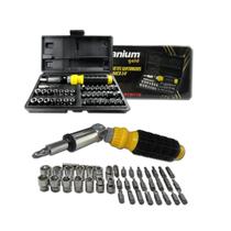 Jogo Soquetes Sextavado C/ Catraca Reversível E Bits 1/4 41 Peças Titanium