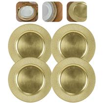 Jogo Sousplat 4 Lugares Redondo Dourado de Plástico para Mesa Posta 33cm Elegante Lyor
