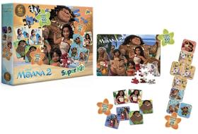 Jogo Super Kit 3 em 1 Disney Moana - Quebra Cabeças de 100 Peças Jogo Da Memória Com 20 Pares e Dominó com 28 Peças