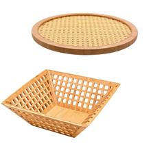 Jogo Tábua de Frios Giratória 30cm e Fruteira 28,5cm Bambu Cesto de Mesa Cozinha Jogo Tábua de Frios Giratória 30cm e Fruteira 28,5cm Bambu Cesto de Mesa Cozinha