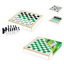 Jogo tabuleiro 3 em 1 xadrez, damas e trilha - junges 719 Jogo tabuleiro 3 em 1 xadrez, damas e trilha - junges 719