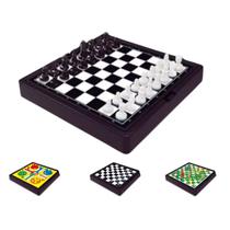 jogo tabuleiro 4 em 1 dama xadrez cobras escada magnetico portatil para todas idades