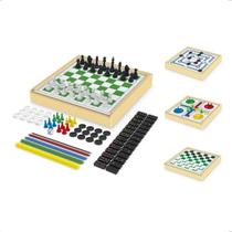 Jogo Tabuleiro 6 em 1 Madeira Multi Jogos Dama Xadrez Trilha Dominó Ludo Pega Varetas Junges
