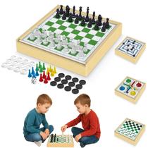Jogo Tabuleiro Dama Ludo Xadrez Trilha 4 em 1 Mdf Peças