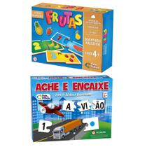 Jogo Tabuleiro Educativo Escolar Ache e Encaixe + Associe Numeros e Frutas - Pais e Filhos