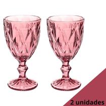 Jogo Taca 340 ml Diamond Rosa Vidro Suco Vinho 2 un