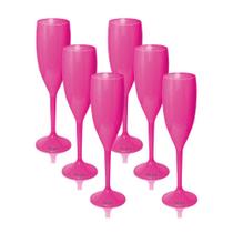 Jogo Taça De Champagne Krystalon Acrílico Rosa 6 Un