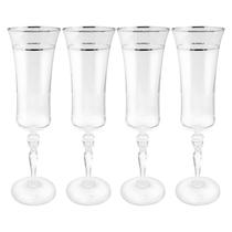 Jogo Taças Champanhe Espumante 300ml Kit 4 Peças Grace Cristal Friso Platino Luxo