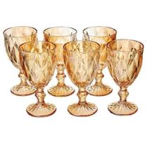Jogo Taças,vidro 300ml 6 Peças,abacaxi/jaca Diamond Âmbar - class home
