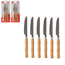 Jogo Talher 6 Facas Sobremesa Inox com Cabo Bambú Plástico