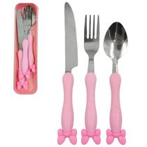 Jogo Talher Colher 3pc Inox Estojo Garfo Faca Marmita Viagem ROSA