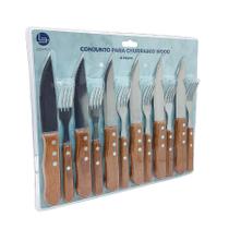 Jogo Talher De Churrasco Jumbo Garfo Faca Cabo Madeira 12 Pç
