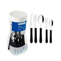 Jogo Talher Faqueiro Tramontina Aço Inox 30 Peças Resistente Preto