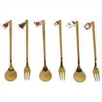 Jogo Talher Natalino Inox Sobremesa Colher Garfo 6 Unidades