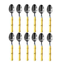 Jogo Talheres 12 Colheres em Inox Cabo Bambú Plástico 18cm