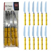 Jogo Talheres 12 Facas em Inox Cabo Bambú Plástico 19,5cm