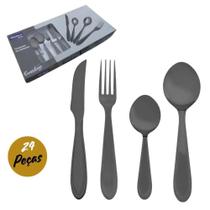 Jogo talheres 24 peças aço inox preto fosco garfos facas colheres sobremesa chá cabo ergonômico lava-louças