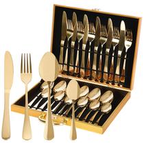Jogo Talheres 24 Peças Inox Dourado com Maleta Luxo