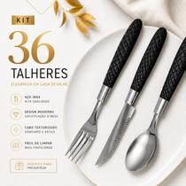 Jogo Talheres 36 Peças Garfo Colher Faca Cabo Preto Aço Inox