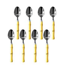 Jogo Talheres 8 Colheres em Inox Cabo Bambú Plástico 18cm