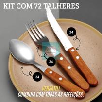 Jogo Talheres Aço Inox Cabo de Madeira Kit 72 Peças Faca Garfo Colher Churrasco Cozinha Jogo Talheres Aço Inox Cabo de Madeira Kit 72 Peças Faca Garfo Colher Churrasco Cozinha