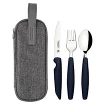 Jogo Talheres Assistivos Tramontina Forall 4 Peças Lâminas Inox Cabos Cinza Estojo