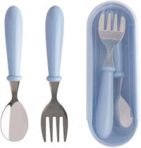 Jogo Talheres Clink Colher Garfo Inox Infantil Kit Com Estojo Bebe Azul